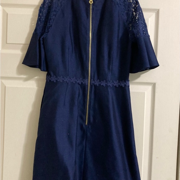 Draper James Navy Lace Inset Flutter Sleeve Dress - Picture 3 of 8